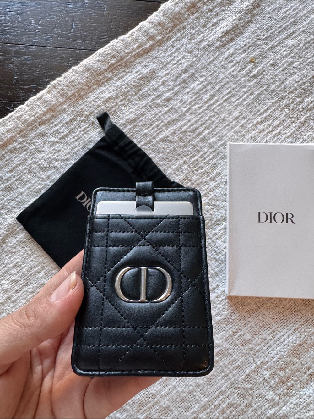 Dior Black Quilted Leather Card Case with Silver CD Emblem